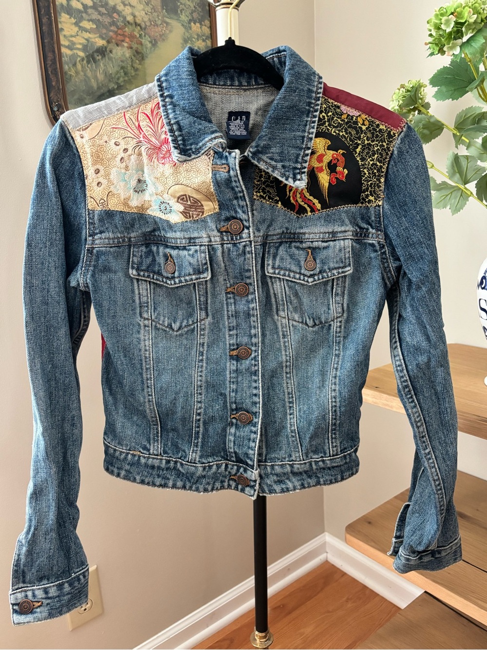 Vintage Y2K Gap Brocade Patchwork Denim Jacket Size Small